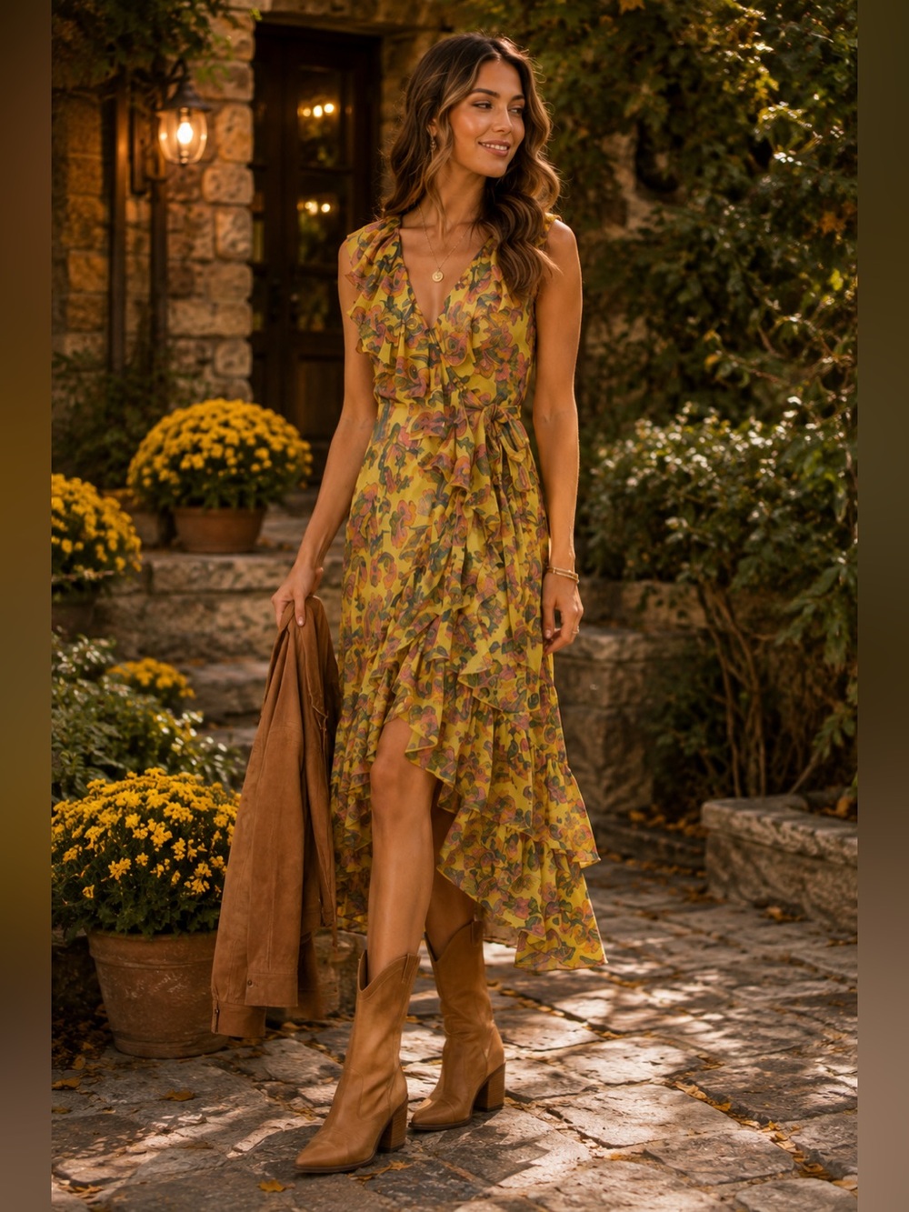 NWT Misa Los Angeles Ilune Yellow Floral Self-Tie Wrap Dress size XS runs big